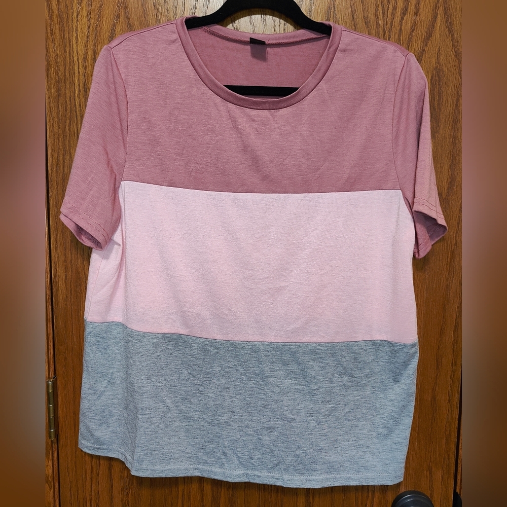 Women's Shein Pink & Gray Tee Shirt Top, Size L